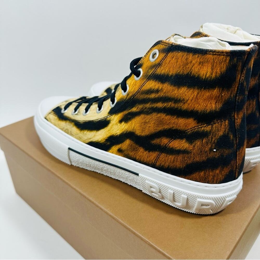 Burberry Jack 43.5/US 10.5 High Top Sneaker in Tiger Print Orange Black NIB $720 - Picture 5 of 10